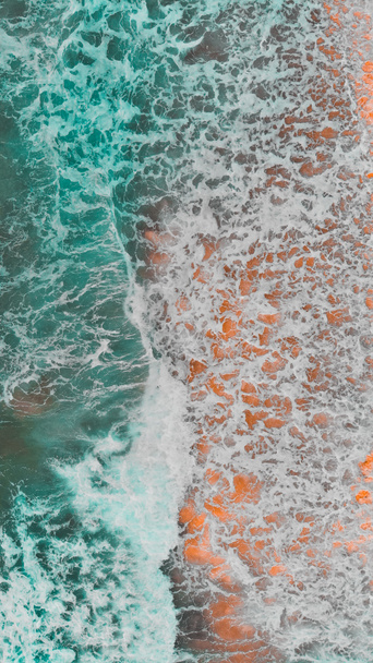amazing aerial view of sandy beach and azure sea waves - Zdjęcie, obraz