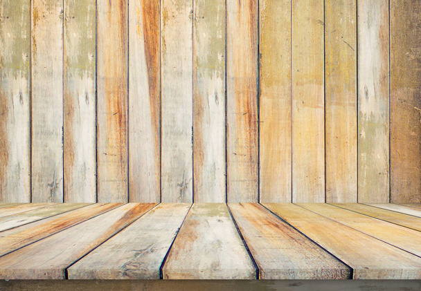 Oude houten tafel vloer achtergrond mooi blad vintage alignmen - Foto, afbeelding