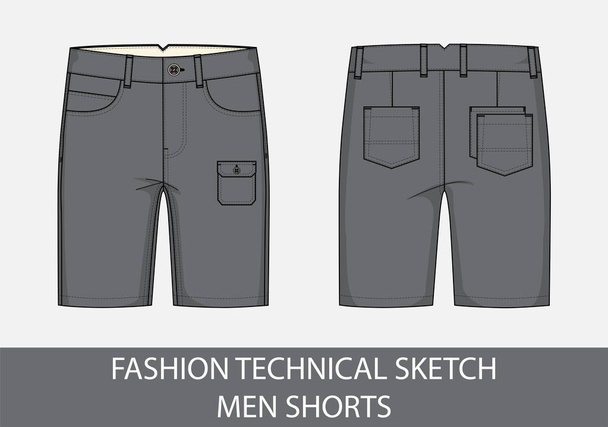 Fashion technical drawing sketch for men shorts in vector graphic - Vector, Image