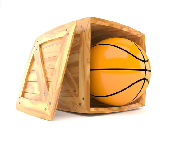 Balle de basket à l'intérieur d'une caisse en bois
 - Photo, image