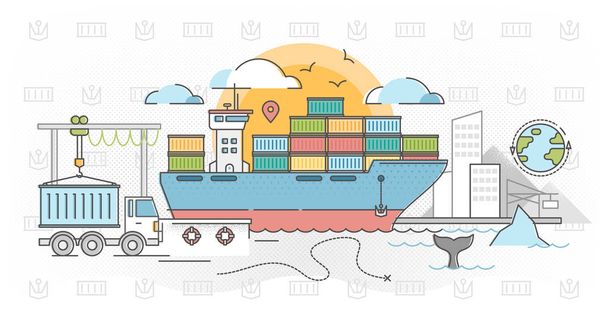 Cargo shipping outline concept vector illustration - Vector, Image