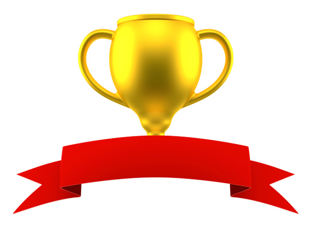 Золотой трофей с пустой красной лентой
 - Фото, изображение