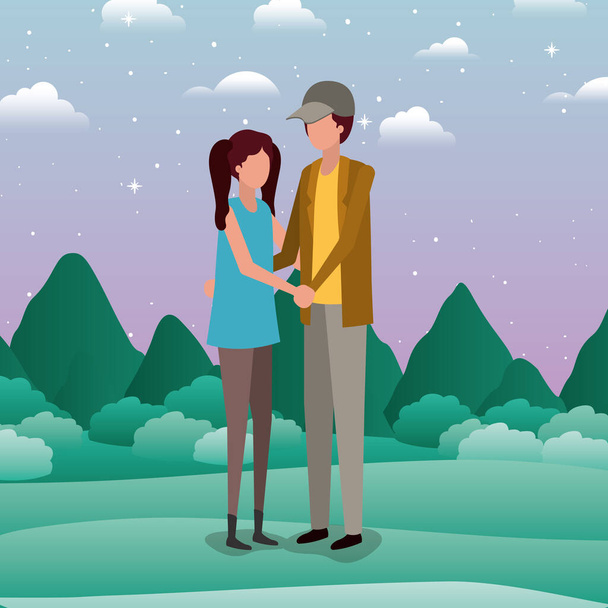 Couple of woman and man at night vector design - Vector, Image