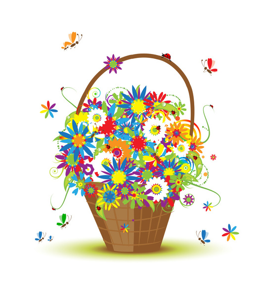 Basket with flowers for your design - ベクター画像