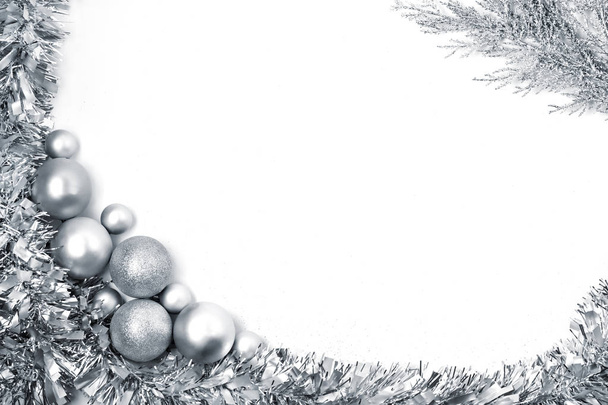 Christmas composition with silver balls. Christmas, new year concept - 写真・画像