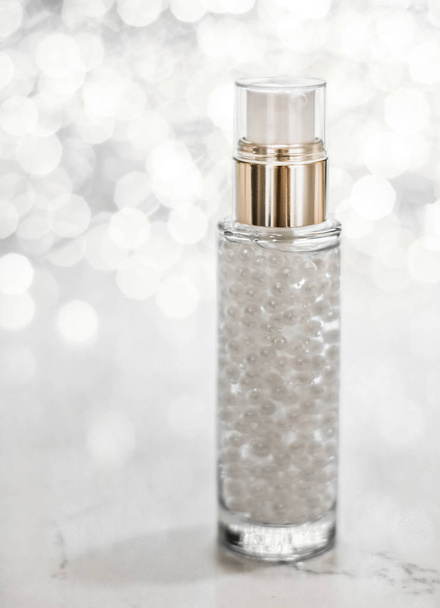 Holiday make-up base gel, serum emulsion, lotion bottle and silv - Zdjęcie, obraz