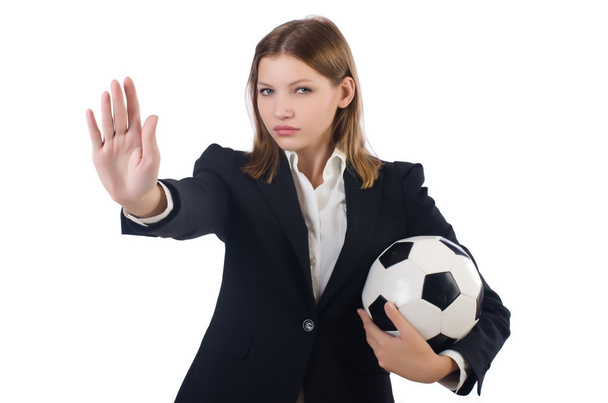 Бизнесвумен с футбольным мячом
 - Фото, изображение