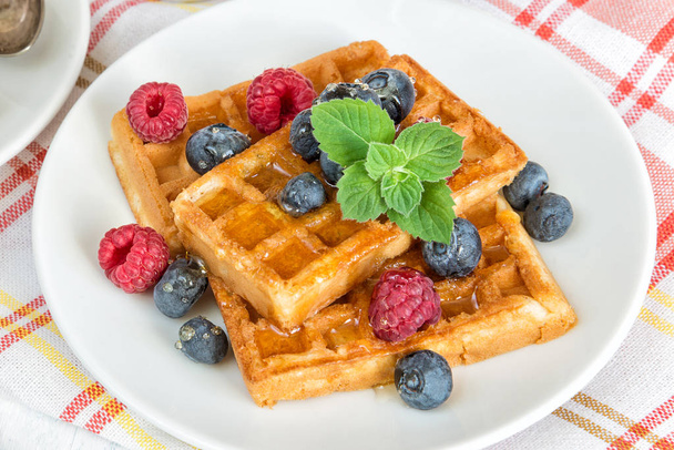 Breakfast with sweet waffles - Photo, image
