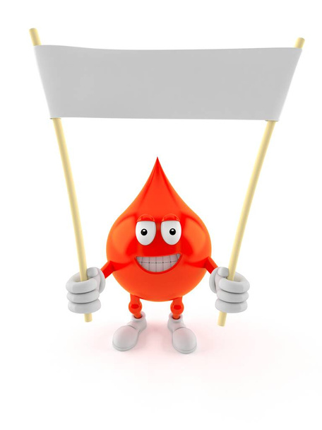 Blood drop character holding blank banner - Photo, Image