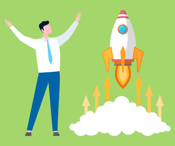 Символ стартап-проекта, бизнесмен и ракета
 - Вектор,изображение