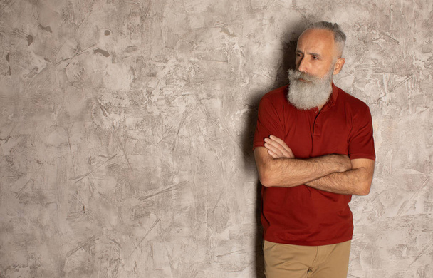 Perfect beard. Close-up of senior bearded man standing against grey background. - Fotó, kép