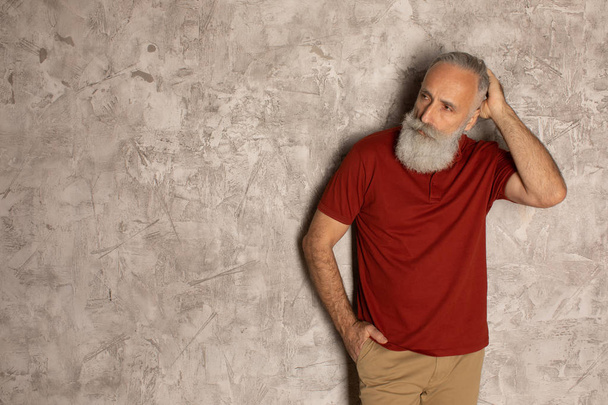 Perfect beard. Close-up of senior bearded man standing against grey background. - Foto, Imagem