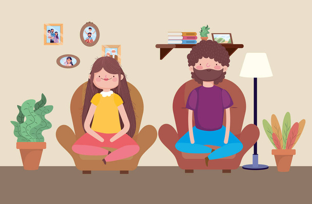 man and woman sitting in the sofa happy thanksgiving celebration - Vector, afbeelding