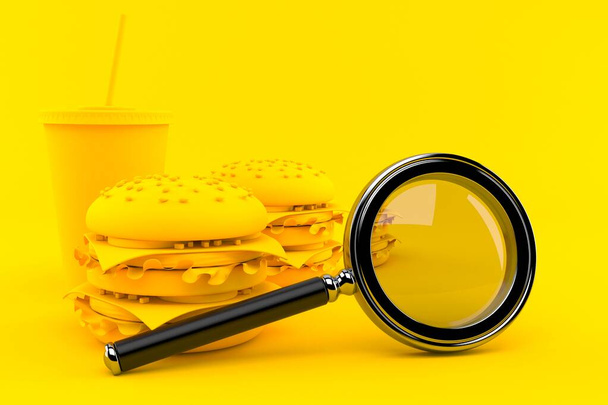 Fast food background with magnifying glass - Photo, Image