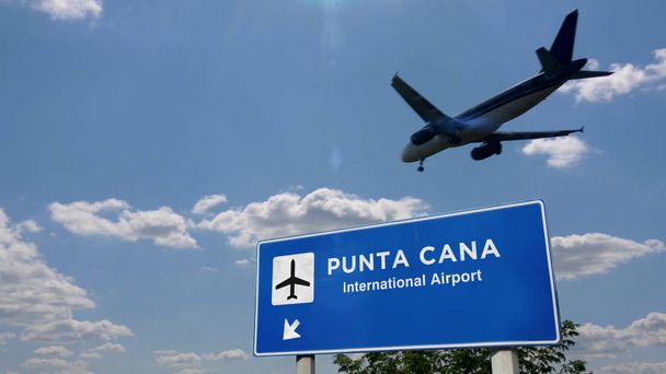 Самолёт приземляется в Пунта-Кане с вывеской
 - Фото, изображение
