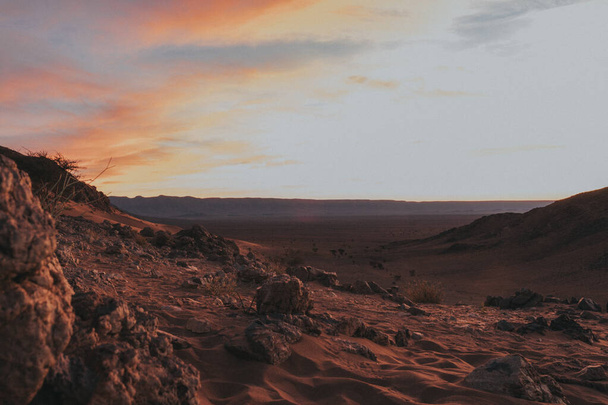 Sunrise between the desert mountains Morocco - Valokuva, kuva