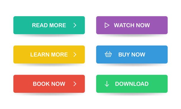 Flat style buttons for website. Read more, Learn more, Book now, Watch now, Buy now, Download. Vector EPS 10 - Вектор, зображення