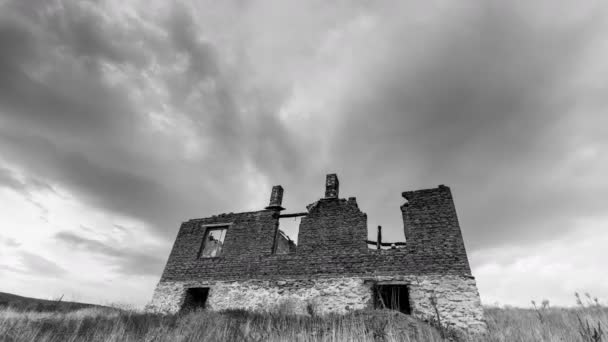 Clouds Over Ruin Of A House Time Lapse - Footage, Video