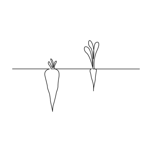 Zanahoria continua de una línea en el suelo. Dos zanahorias con un brote grande y pequeño. Las apariencias son engañosas. Ilustración vectorial
. - Vector, imagen
