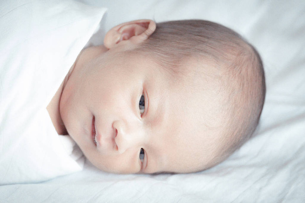 Söpö aasialainen vauva muotokuva, käsite luo vastasyntyneen, valikoivan keskittymisen silmiin
. - Valokuva, kuva