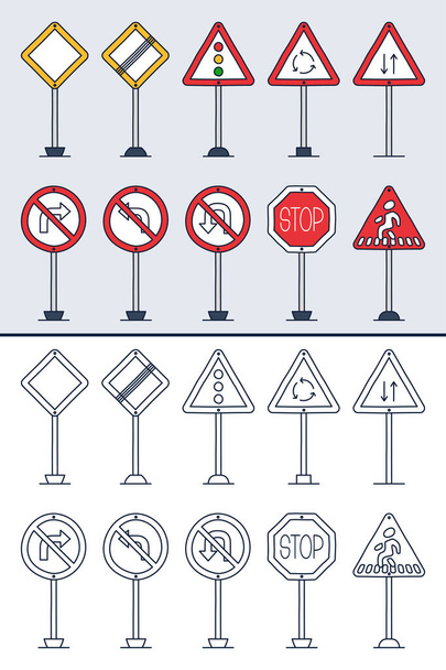 Векторний набір каракулів дорожні знаки в барвистих і каракулі контур s
 - Вектор, зображення