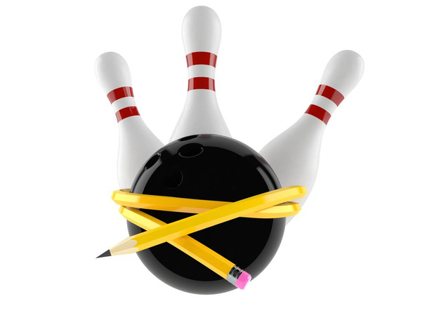 Bowlingová koule a kolíky s tužkou - Fotografie, Obrázek