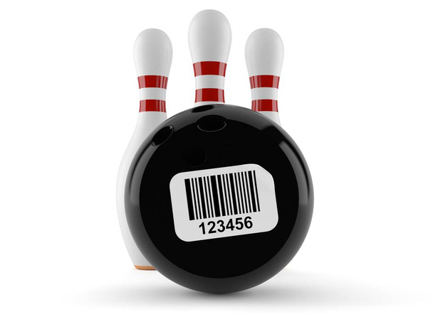 Μπάλα μπόουλινγκ και καρφίτσες με αυτοκόλλητο barcode - Φωτογραφία, εικόνα