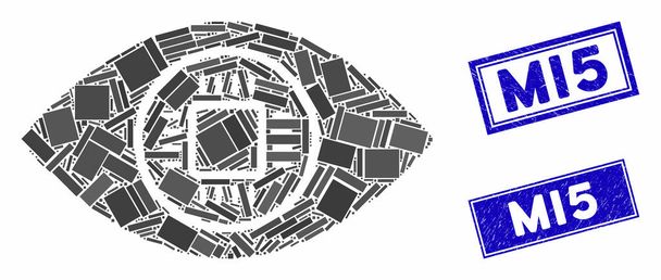 Cyborg Eye Mozaik és szorongás Téglalap Pecsétek - Vektor, kép