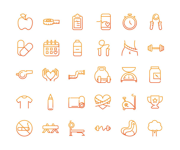 sport gym fitness icons set gradient line - Vector, Image