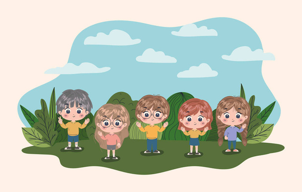 niñas y niños dibujos animados vector de diseño - Vector, Imagen
