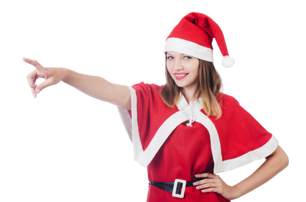 Jeune femme en costume de Père Noël rouge
 - Photo, image