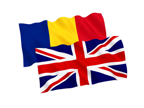 Banderas de Rumanía y Gran Bretaña sobre un fondo blanco
 - Foto, imagen
