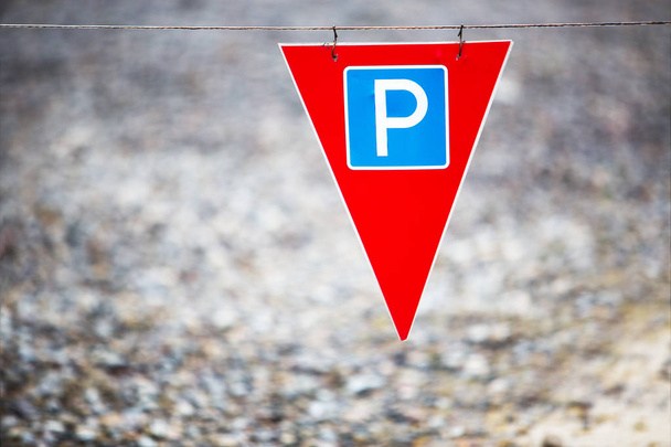 Road signs on the asphalt background. Parking. - Photo, Image