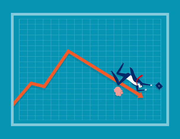 Businessman falling down a red arrow on a chart. Concept busines - Vector, Image