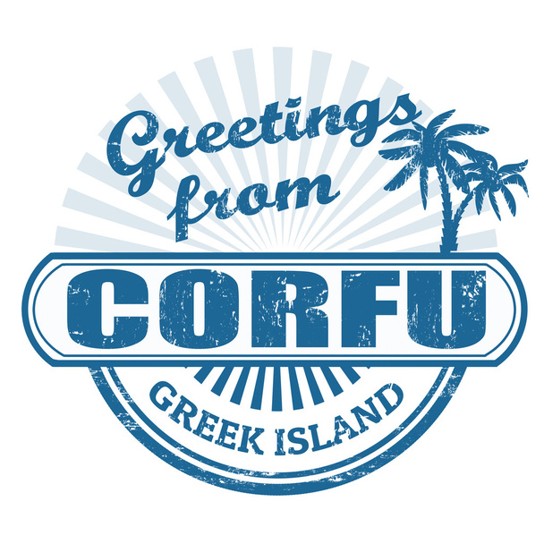 Corfu greek island, stamp - Vector, Image