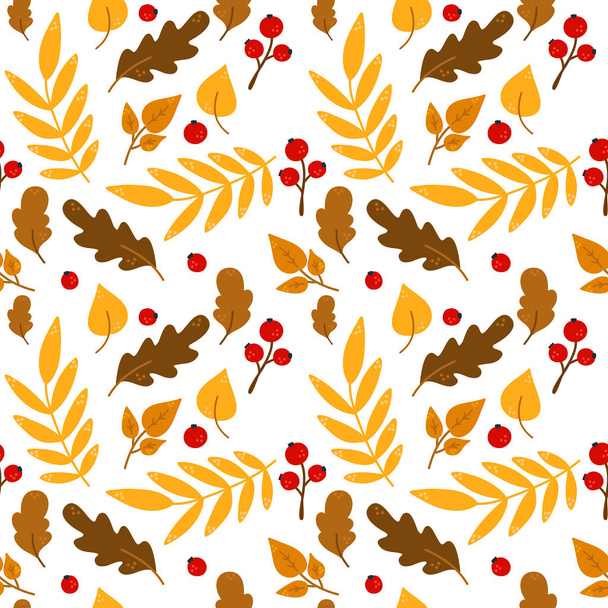 Осенние листья бесшовный рисунок шаблона, векторная иллюстрация. Ручной стиль
.  - Вектор,изображение