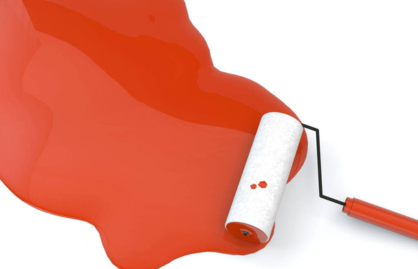 3D Roller Brush festmény piros színű a fehér háttér - Fotó, kép