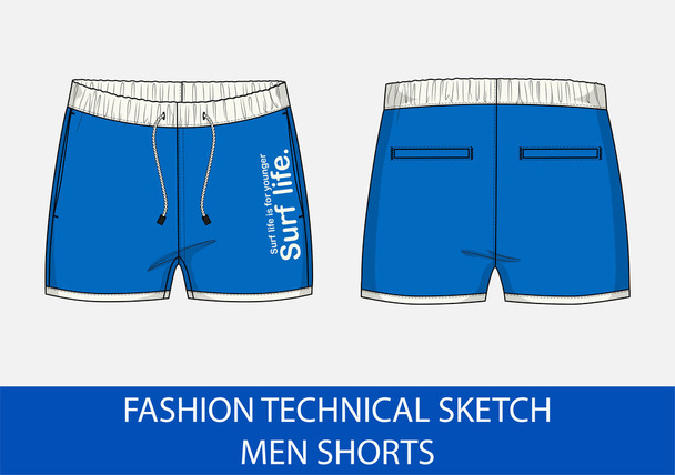 Mode technische tekening schets voor mannen shorts in vector grafisch - Vector, afbeelding