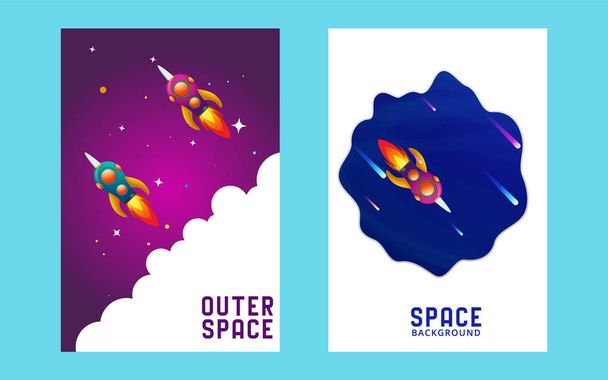 huge universe vector brochure cards. Outline outer space rocket template of flyear, magazines, posters, book cover, banners. Colorful thin line set. Background. vector illustration - Vector, Image