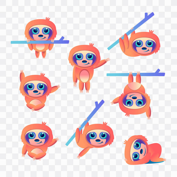 Cartoon sloth with different poses and expressions. - Vector, Image