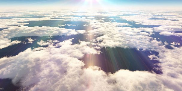 über Wolken Sonnenstrahl, 3D-Rendering - Foto, Bild