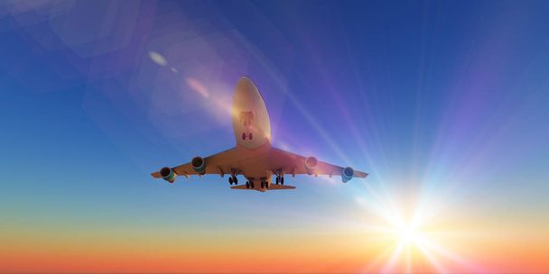 letadlo na obloze západu slunce, 3D vykreslování - Fotografie, Obrázek