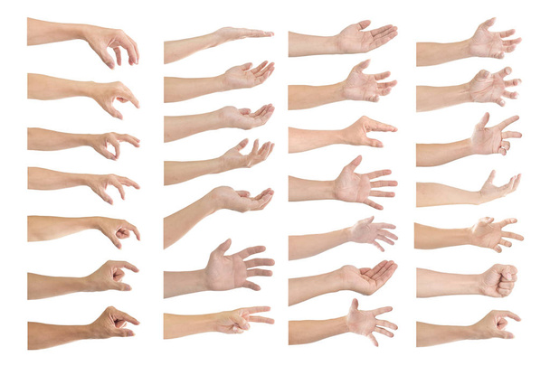 Conjunto de gestos de mano masculinos aislados sobre un fondo blanco
. - Foto, imagen