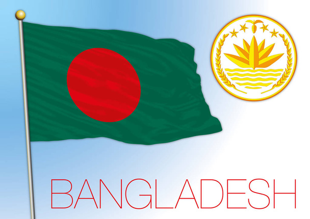 Bangladesh official national flag and coat of arms, vector illustration, asiatic country - Vector, Image