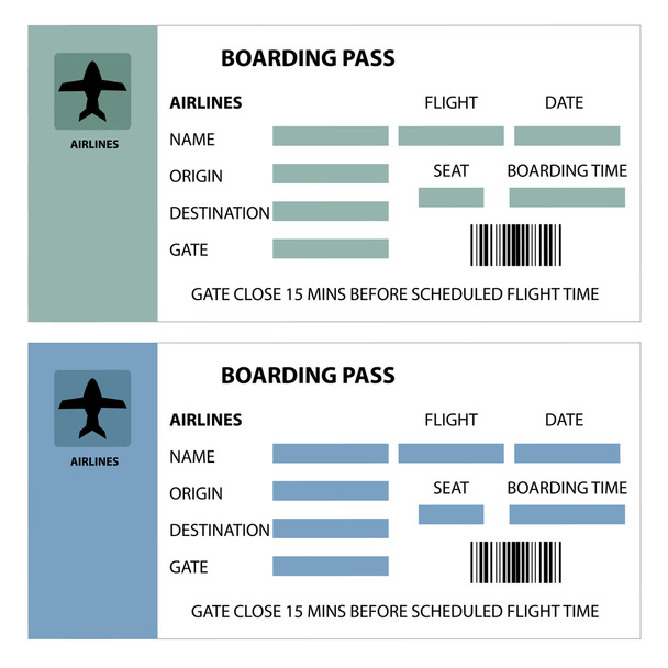 Ilustración de dos tarjetas de embarque sobre fondo blanco
 - Vector, Imagen
