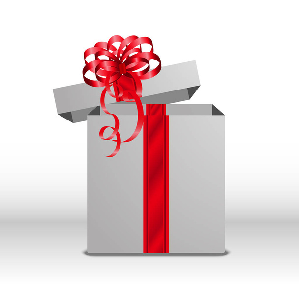 grote doos voor een cadeau met een rode strik op een witte achtergrond. Vectorillustratie - Vector, afbeelding