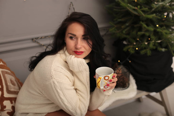 christmasflirting young woman festive dazzlingly elegant look - Fotó, kép