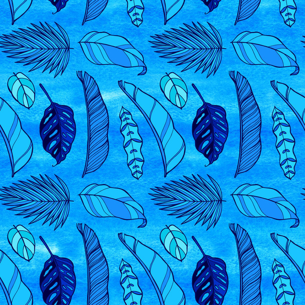 Seamless pattern with tropical palm leaf in neon colors. - 写真・画像