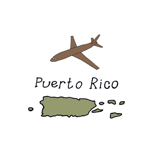 Samoloty lecą do Portoryko. Ręcznie rysowany wektor ilustracji na wh - Wektor, obraz