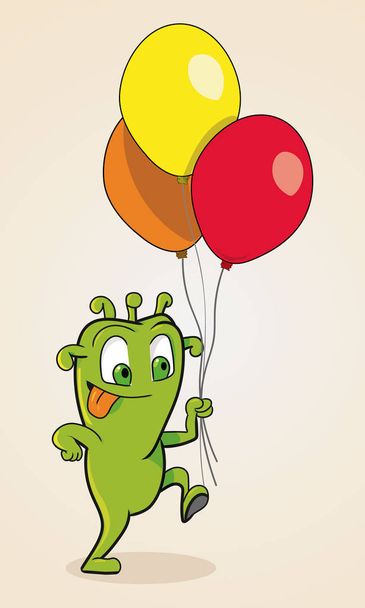 Monstruo verde de dibujos animados lindo con globos - Vector, Imagen